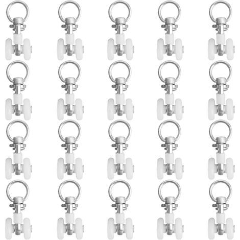 royaluxe-20pcs Rouleaux de Rail de Rideaux,Rouleaux de Rail,Rouleaux de Tringle à Rideaux GlissièRes,Poulie Silencieuse,Rail de Rideaux FenêTre Double Rail Rouleau,pour Rails de Rideau de Windows (1/4)