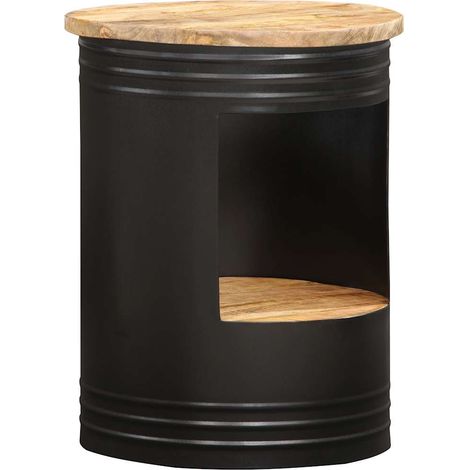 Table basse ronde en bois de manguier massif, compartiment ouvert, naturel et noir, Ø43 x H55 cm - PANGIVO (1/5)