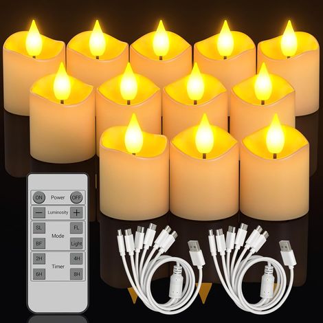 Lot de 12 Bougie LED Rechargeable, Flamme Vacillante, Télécommande, Minuterie, Intérieur Fête (1/5)