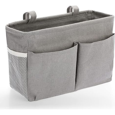 Organisateur de lit - 1 unité - Tissu Oxford - 5 poches étanches - Pour chambre et hôpital - Gris (1/5)