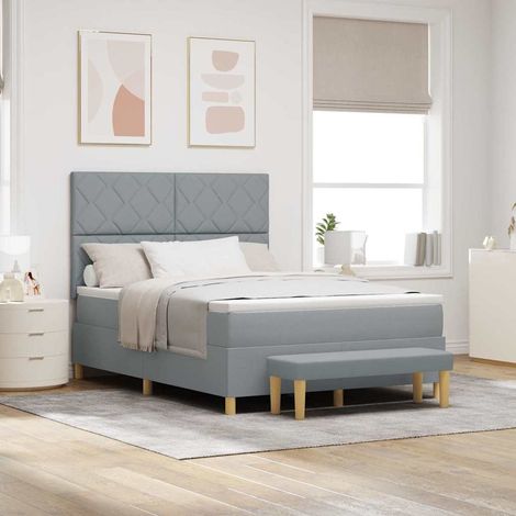 Boxspringbett mit Kissen Hellgrau 200 x 140 cm Stoff vidaXL (1/5)