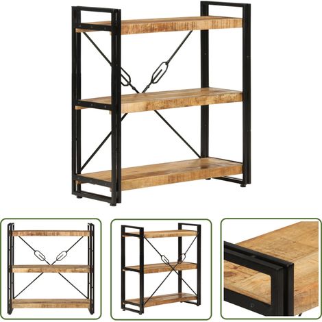 The Living Store Bibliothèque 3 niveaux 77x30x80 cm bois massif manguier et fer - Bibliothèque Murale - Bibliothèque Design - Étagère Bois - Étagère Salle À Manger - Rangement Livre (1/5)