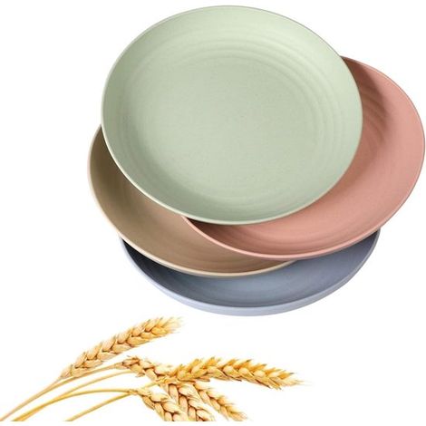 Teller aus Weizenstroh Leichtes bruchfestes Geschirrset Spülmaschinen und mikrowellengeeignet 8-teiliges Set 23 cm Beige Rosa Hellblau Hellgrün