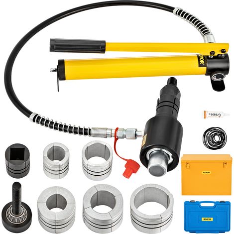 VEVOR Extenseur de tuyau deechappement hydraulique, taille 1-5/8" a 4-1/4", civiere tuyau hydraulique manuelle 10 T 4 matrices 2 etuis de rangement pour tubes cuivre et aluminium reparation automobile