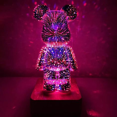 Veilleuse 3D effet feu d'artifice ours, lumière colorée et changeante, verre, effet tridimensionnel, Netflix