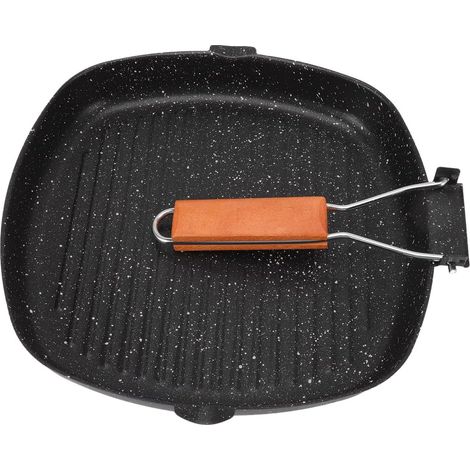 1 Poêle à Griller, Acier au Carbone, Antiadhésive, Poignée Pliante, Induction, 28x28cm, Viande (1/5)