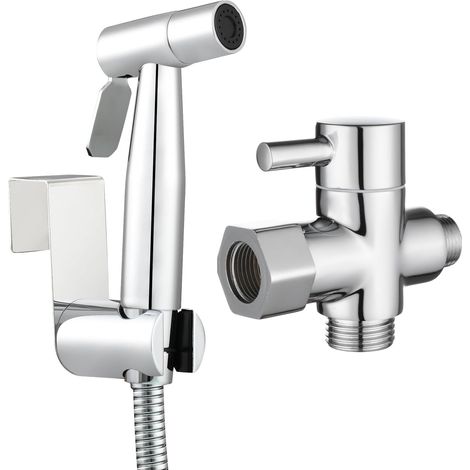 Kit de ducha y bidé portátil completo con rociador de bidé de mano de acero inoxidable y manguera de 1,5 m, cromado (1/5)