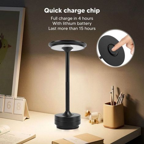 Lampe de table sans fil 3 couleurs Gradation continue Lampe de table LED Lampe tactile rechargeable Lampe de chevet pour restaurant (1/4)