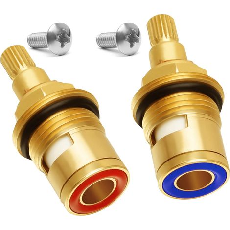 Lot de 2 Cartouches de Robinet en Céramique 1/4 Tour 20 Cannelures, Valve de Rechange Laiton Massif avec Rondelles pour Mitigeur Douche et Cuisine (1/5)