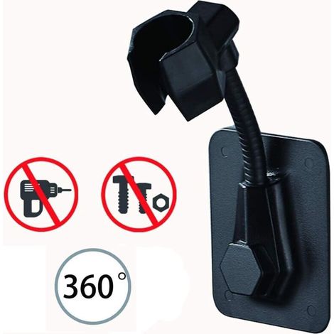 Supporto per soffione doccia a parete, supporto per soffione doccia autoadesivo regolabile, staffa universale in plastica per doccia, non richiede foratura, accessorio per doccia a parete, nero (1/4)