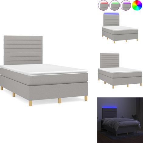 Sommier à lattes de lit matelas LED gris clair 120x190 cm tissu - Sommier Tapissier - Lit Double - Matelas Led - Éclairage Led - Têtière Ajustable (1/5)