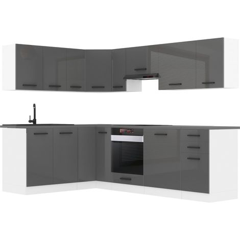 Belini Cuisine Equipee Complete Janet Muebles de Cuisine Complets. L-Forme Cuisine. Cuisine Complete sans Plan de Travail, Argent très Brillant (1/3)
