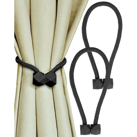 Lot de 2 attaches magnétiques pour rideaux, boucles magnétiques pour rideaux, pinces à rideaux (noir)