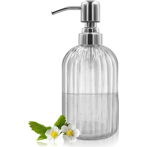 Distributeur de Savon en Verre Transparent avec Pompe en Acier Inoxydable Rechargeable pour Salle de Bain et Cuisine (1/5)