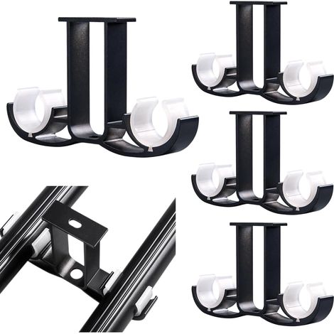 4 Pièces Support de Tringle à Rideau en Aluminium, Mural Double Tringle a Rideaux Plafond, Barre a Rideaux en Alliage Support de Plafond (Noir) (1/5)