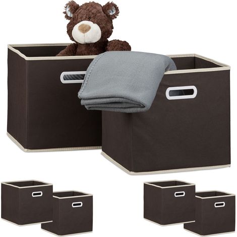 Pack 6 cajas plegables, cuadrado, 30 x 30 x 30 cm, caja almacenamiento, caja estantería, Color marrón
