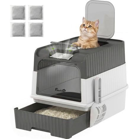 PawHut Cat litter Box, Enclosed Cat Litter Box w/ Lid, Pull-Out Drawer Tray (1/5)
