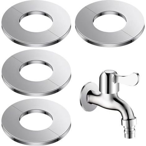 Irovami Cache-tuyaux ronds décoratifs en acier inoxydable sans clou, lot de 4, diamètre intérieur 28 mm, diamètre extérieur 65 mm, couleur argent (1/5)