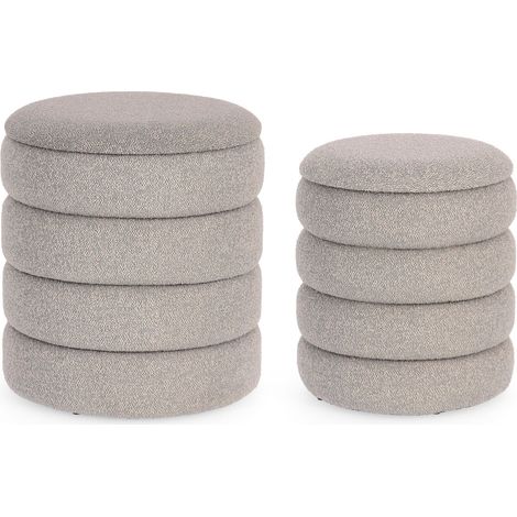 Lot de 2 poufs rond 33,5 et 40 cm en tissu bouclette gris - SHERPA (1/4)