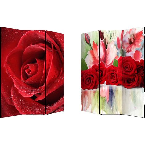 Lupia - Separe' Divisorio Paravento ROSES 176x135,6x3,2 cm 3 Ante in Legno con Tela stampata Fronte Retro bifacciale (1/4)