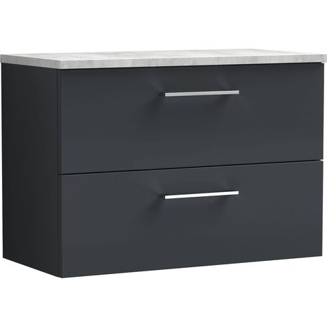 Balterley Bramshall 800mm Wall Hung 2 Drawer Vanity Unit with Laminate Worktop for Stylish Compact Bathroom Storage - Dark Grey