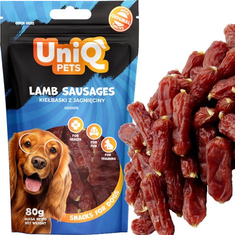 Delikatesse, Snack für Hunde: Weiche Lammwürstchen von UniQ Pets, 80 g