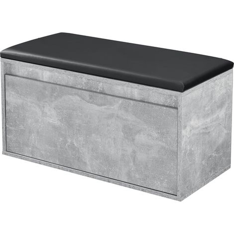 Banc à chaussures design avec tiroir meuble pour entrée avec siège rembourré range-chaussures stylé pour 3 paires panneau de particules pu synthétique 80 x 39 x 45 cm effet béton noir