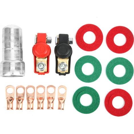 Paire de connecteurs de batterie en cuivre avec 6 anneaux en cuivre et 1 brosse de nettoyage pour voiture, bateau, camping-car, camion (1/5)