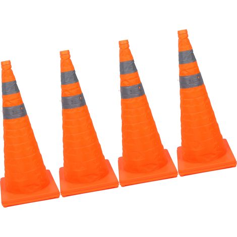 Lot de 4 cônes de signalisation pliables orange de 71 cm (28 pouces) avec bande réfléchissante à 360° pour parking et allée. (1/5)