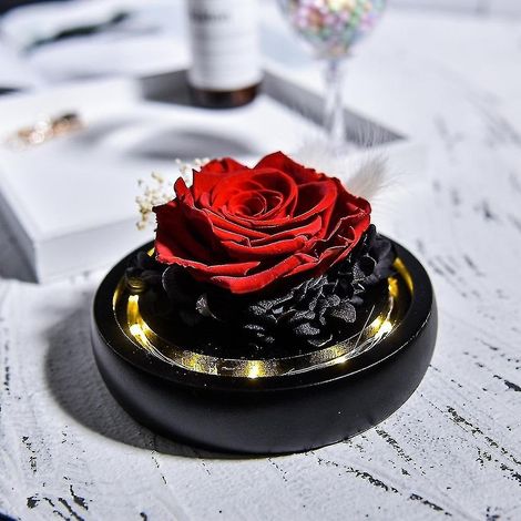 Rose éternelle en verre faite main avec lumière LED, idéale pour la Saint-Valentin. (1/3)