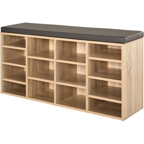 Multi-Storage Shoe Rack w/ 14 Compartments Cushion Moving Shelves Solid Frame Foot Pads Home Office Tidy Organisation Boots Trainers Brown (1/4)