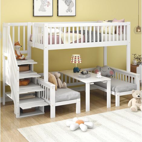 Lit mezzanine 90x200/120x200 avec table blanc OKMYHOME (1/5)