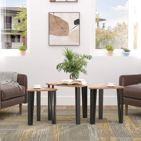 HOMCOM Lot de 3 tables basses minimalistes, pieds en acier avec revêtement en plastique, tables gigognes pour canapé de salon, 56 x 54,2 x 45,4 cm