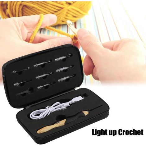 9-in-1 USB-wiederaufladbare, beleuchtete Häkelnadel, Nähwerkzeug und Handstrickwerkzeug (mit Griff) (1/4)