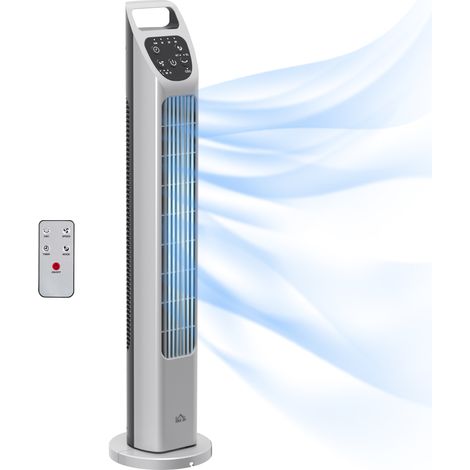 Bladeless Tower Fan with Remote Control, 75° Oscillation, 3 Speeds, 3 Modes, 7.5H Timer, Quiet for Bedroom and Office, Silver