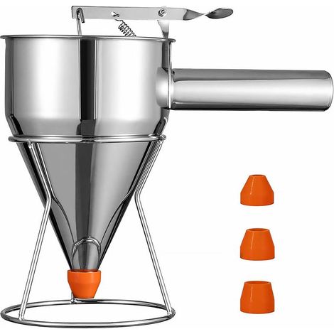 Embudo de masa multifuncional de acero inoxidable con soporte: ideal para panqueques, pastelitos y productos horneados: una herramienta de cocina útil.