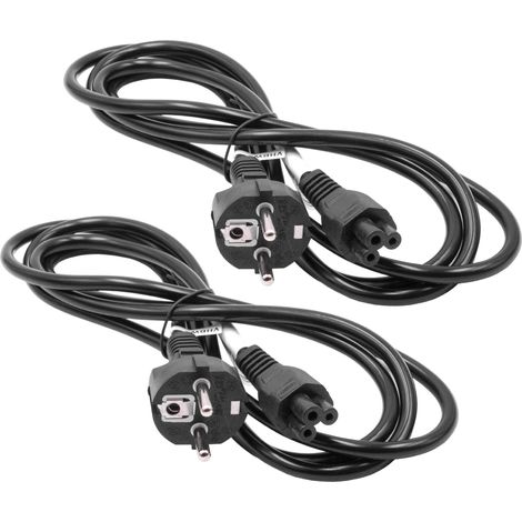 vhbw 2x Netzkabel Schutzkontaktstecker kompatibel mit Vorwerk Kobold VR300, VR100, VR200 - C5 Micky Mouse Kleeblatt Buchse, 2 m (1/2)