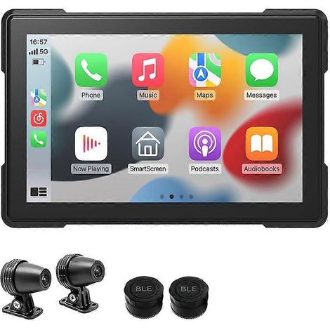 Motorrad-Dashcam mit kabelloser Carplay-Funktion, wasserdicht, 1080P, 5 Zoll, WLAN, Android Auto, Reifendruckerkennung und PND-Anzeige (1/5)