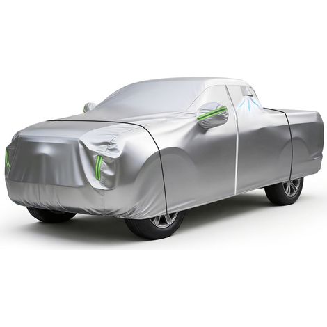 WILITTO Housse de voiture avec sac de rangement, Couverture de camion, 100% étanche, matériau extérieur PEVA + feuille d'aluminium, Côté conducteur avec fermeture éclair, 15x172x187cm, Argenté (1/4)