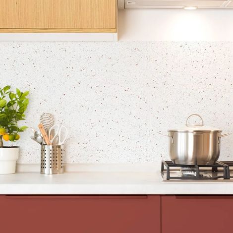 Crédence cuisine en aluminium - motif terrazzo blanc et terracotta - 240x50 cm (en 2 bandeaux) (1/5)