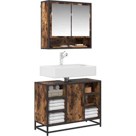 Waschbeckenunterschrank Räuchereiche 80x33x60 cm Holzwerkstoff