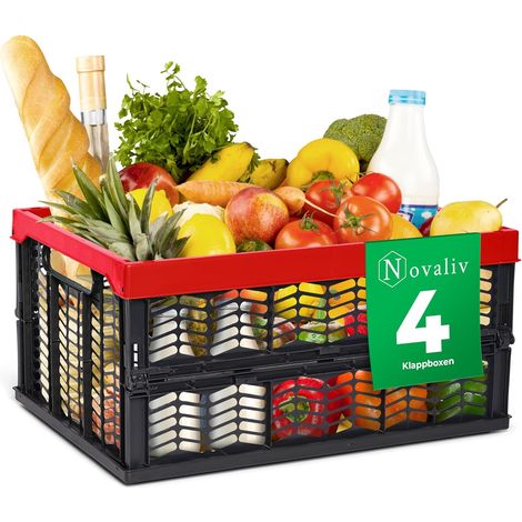 4 boîtes de rangement pliables, 30 L, rouge/noir
