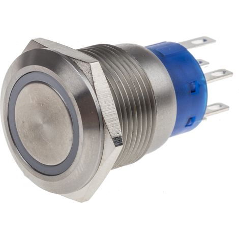 Bouton-poussoir, Momentané lumineux, LED Jaune, 5 A, Argent, Montage panneau 12V ( Prix pour 1 ) (1/2)