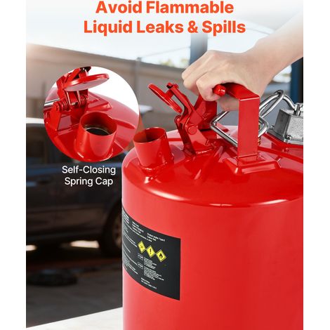 Bidon de Sécurité Type II 19 L avec Pare-flammes Acier Inoxydable, Couvercle à Fermeture Auto, Bec Verseur Flexible en Métal, Poign… (1/5)