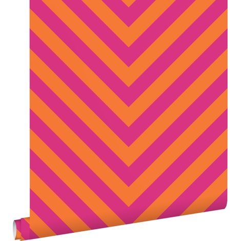 papier peint motif en chevron orange et rose bonbon  - ESTAhome (1/5)