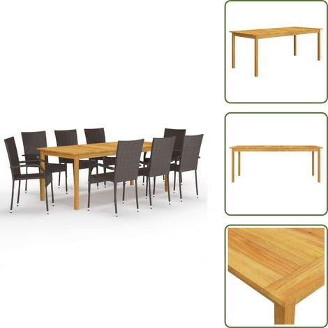 The Living Store Set da Pranzo da Giardino 9 pz Marrone - Tavolo da pranzo in legno
