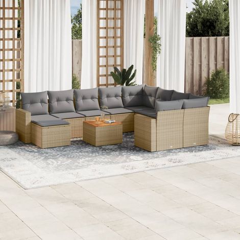Juego de sofás jardín con cojines beige mezcla 11 pzas ratán PE vidaXL (1/5)
