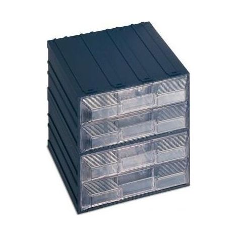 Terry 74700 Vision Blok Cassettiera Portaminuteria 4 Cassetti Trasparenti 18 Divisori Mobili 8 Fissi 208x222x208 mm colore Grigio