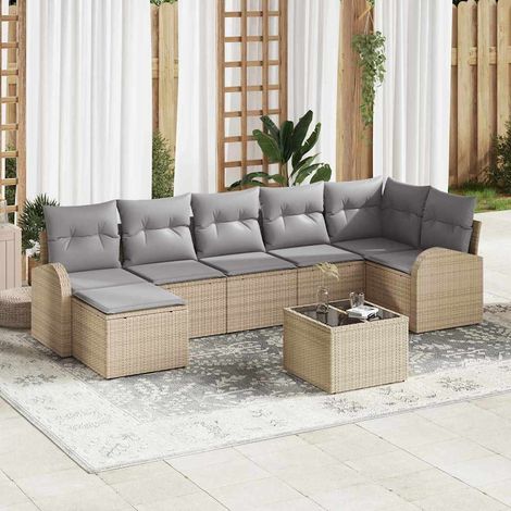 Conjunto de sofá de jardín con cojín 8 pcs Beige Poliratán vidaXL (1/5)
