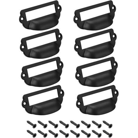 Porte-étiquettes, poignées de tirage, cadres d'étiquettes vintage en alliage de zinc, boutons de tiroir pour meubles, noirs, 82 x 40 mm, avec vis, lot de 8 (1/5)